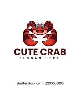 Vector Logo Illustration Cute Crab Mascot Cartoon Style.