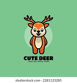 Vector Logo Illustration Cute Deer Mascot Cartoon Style.