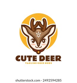 Vector Logo Illustration Cute Deer Mascot Cartoon Style.