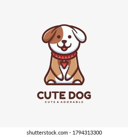 Vector Logo Illustration Cute Dog Simple Mascot Style.