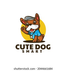 Vector Logo Illustration Cute Dog Mascot Cartoon Style.