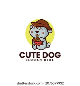 Vector Logo Illustration Cute Dog Mascot Cartoon Style.