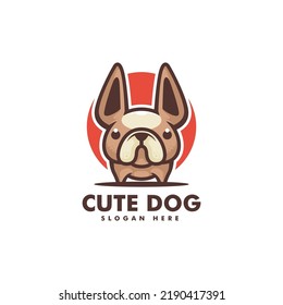 Vector Logo Illustration Cute Dog Simple Mascot Style.