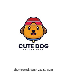 Vector Logo Illustration Cute Dog Mascot Cartoon Style.