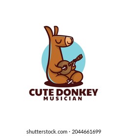 Vector Logo Illustration Cute Donkey Mascot Cartoon Style.