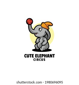 Vector Logo Illustration Cute Elephant Mascot Cartoon Style.