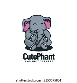 Vektorlogo Illustration Cute Elephant Mascot Cartoon Stil.