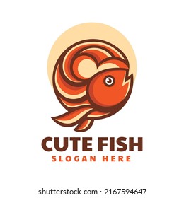 Vector Logo Illustration Cute Fish Simple Mascot Style.