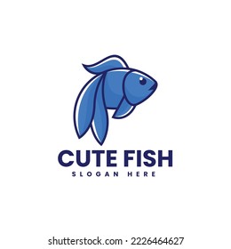 Vector Logo Illustration Cute Fish Simple Mascot Style.