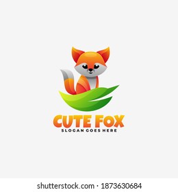 Vector Logo Illustration Cute Fox Gradient Colorful Style.