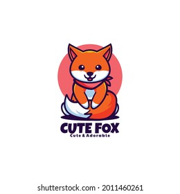 Vector Logo Illustration Cute Fox Mascot Cartoon Style.