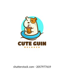 Vector Logo Illustration Cute Guinea Pig Mascot Cartoon Style.