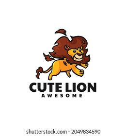 Vector Logo Illustration Cute Lion Mascot Cartoon Style.