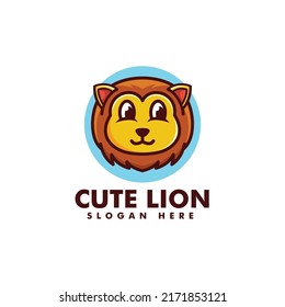 Vector Logo Illustration Cute Lion Mascot Cartoon Style.