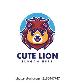 Vector Logo Illustration Cute Lion Mascot Cartoon Style.