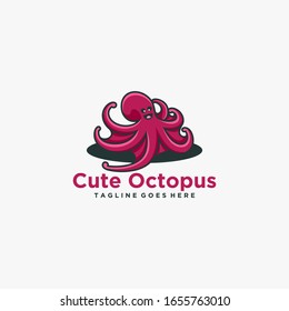 Vector Logo Illustration Cute Octopus Simple Mascot Style