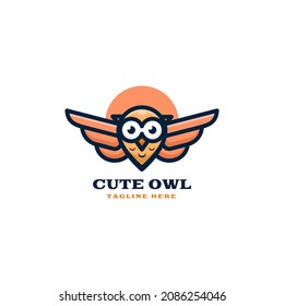 Vector Logo Illustration Cute Owl Simple Mascot Style.