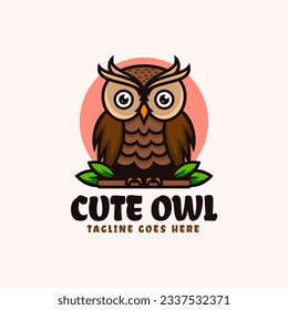 Vector Logo Illustration Cute Owl Mascot Cartoon Style.