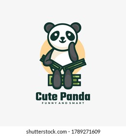 Vector Logo Illustration Cute Panda Simple Mascot Style.