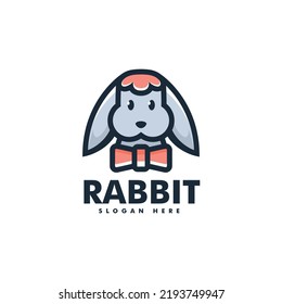 Vector Logo Illustration Cute Rabbit Mascot Cartoon Style.