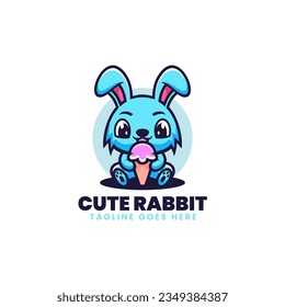 Vector Logo Illustration Cute Rabbit Mascot Cartoon Style.