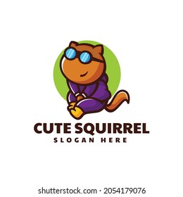 Vector Logo Illustration Cute Squirrel Mascot Cartoon Style.