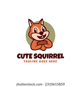 Vector Logo Illustration Cute Squirrel Mascot Cartoon Style.