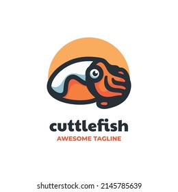 Vector Logo Illustration Cuttlefish Mascot Cartoon Style.