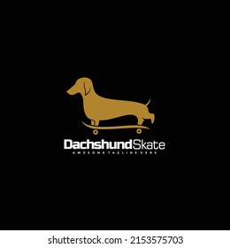 Vector Logo Illustration Dachshund Gold Color Luxury Style.