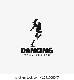 Vector Logo Illustration Dancing Silhouette Style.