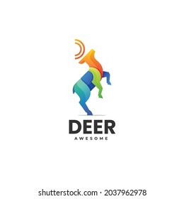 Vector Logo Illustration Deer Gradient Colorful Style.