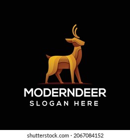 Vector Logo Illustration Deer Gradient Gold Style.