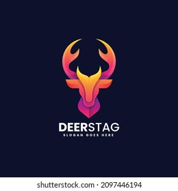 Vector Logo Illustration Deer Gradient Colorful Style.