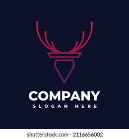 Vector Logo Illustration Deer Gradient Line Art Style.