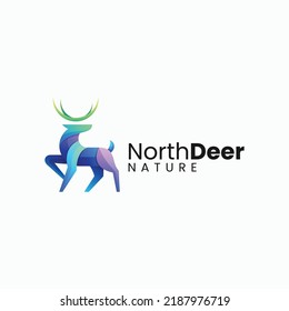 Vector Logo Illustration Deer Gradient Colorful Style.