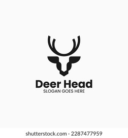 Vector Logo Illustration Deer Head Line Art Style