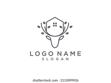 vector logo illustration of deer and home logo inspiration.