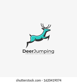 Vector Logo Illustration Deer Jumping Mascot Cartoon