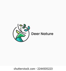 Vector Logo Illustration Deer Nature Simple Mascot Style.