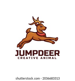 Vector Logo Illustration Deer Simple Mascot Style.