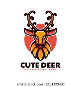 Vector Logo Illustration Deer Simple Mascot Style.