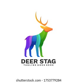 Vector Logo Illustration Deer Stag Gradient Colorful Style.