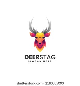 Vector Logo Illustration Deer Stag Gradient Colorful Style.