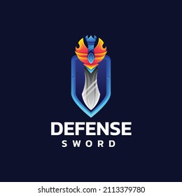 Logotipo vectorial Ilustración Defensa Gradiente de espada Estilo colorido.