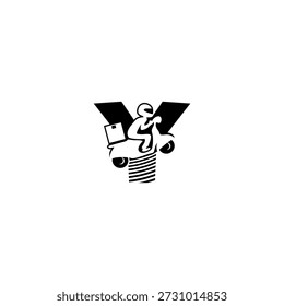Vector logo illustration of delivery courier alphabet Y letter background. Perfect for logistics companies, express delivery, shipping services, courier branding, and modern transportation identity.
