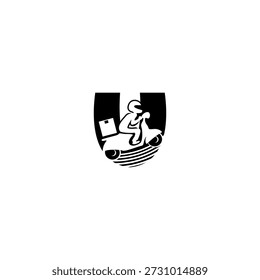 Ilustración del logotipo del Vector del fondo de la letra U del alfabeto del mensajero de la entrega. Perfecto para empresas de logística, entrega exprés, servicios de envío, marca de mensajería e identidad de transporte moderna.
