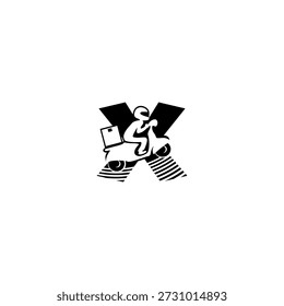 Vector logo illustration of delivery courier alphabet X letter background. Perfect for logistics companies, express delivery, shipping services, courier branding, and modern transportation identity.