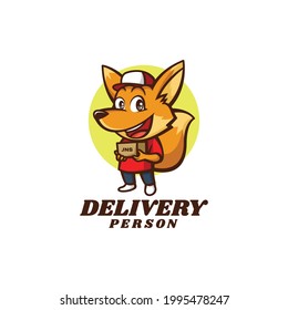 Vector Logo Illustration Deliveryman Fox Mascot Cartoon Style.