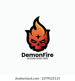 Vector Logo Illustration Demon Fire Gradient Colorful Style 