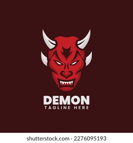 Vector Logo Illustration Demon Simple Mascot Style.